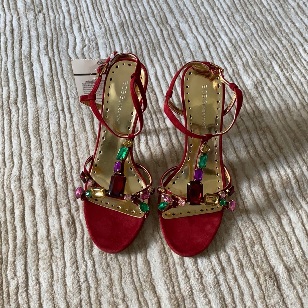 Red Suede Gemstones Evening Shoes size 6.5